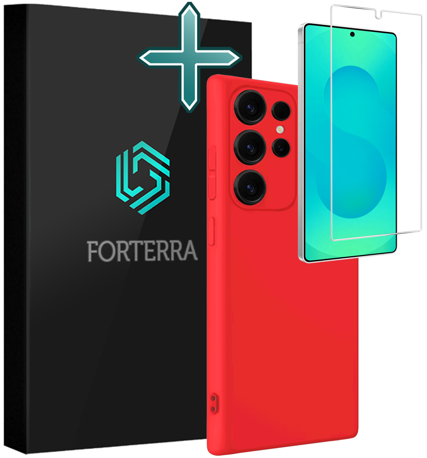 Forterra Forterra Samsung Galaxy S25 Ultra Hoesje Siliconen Met Screenprotector - Rood