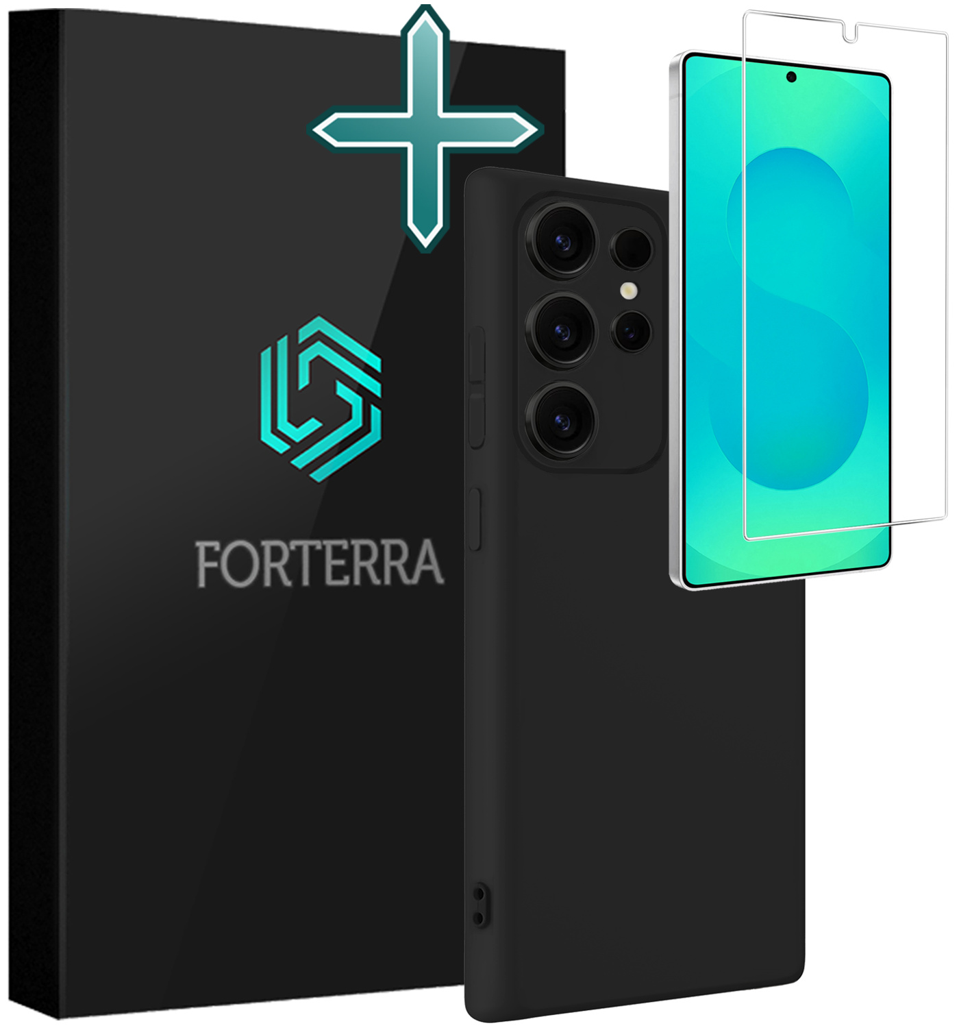 Forterra Forterra Samsung Galaxy S25 Ultra Hoesje Siliconen Met Screenprotector - Zwart