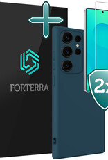 Forterra Forterra Samsung Galaxy S25 Ultra Hoesje Siliconen Met 2x Screenprotector - Donkerblauw