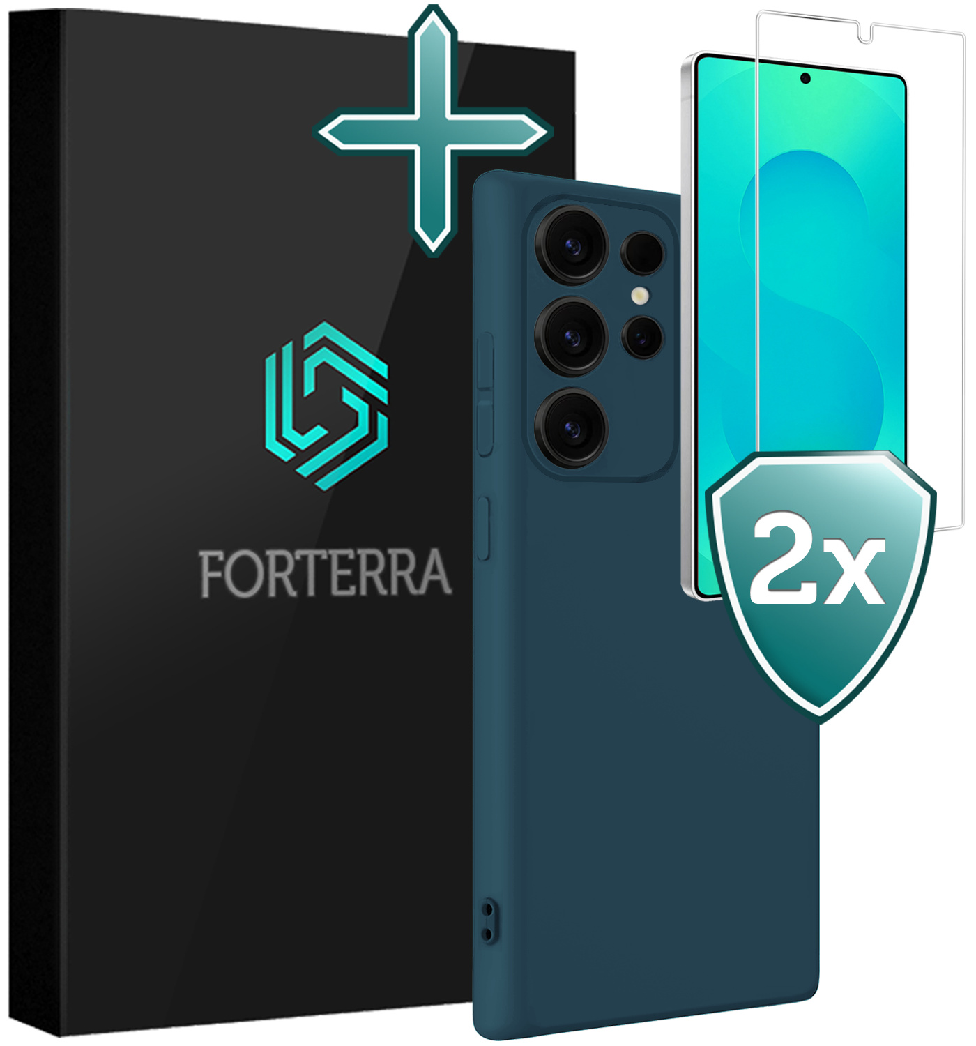 Forterra Forterra Samsung Galaxy S25 Ultra Hoesje Siliconen Met 2x Screenprotector - Donkerblauw