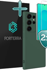 Forterra Forterra Samsung Galaxy S25 Ultra Hoesje Siliconen Met 2x Screenprotector - Donkergroen