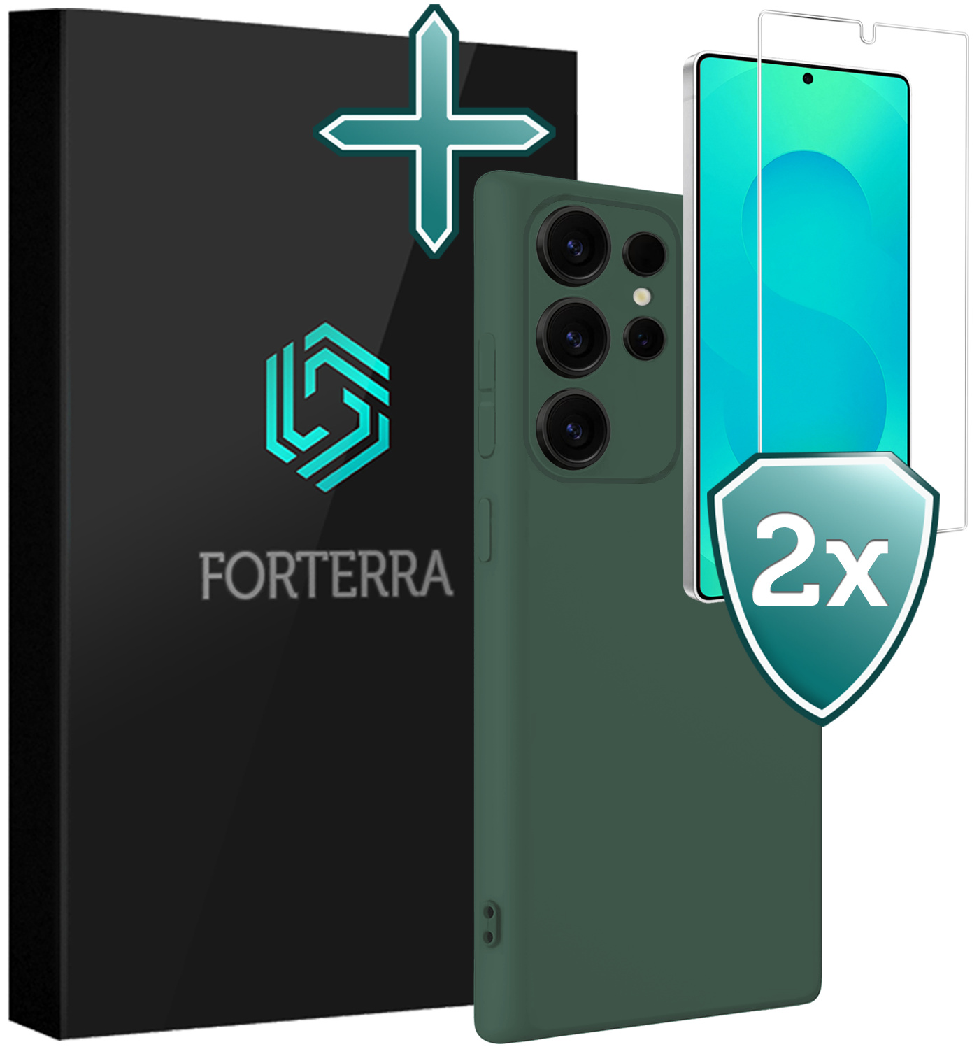 Forterra Forterra Samsung Galaxy S25 Ultra Hoesje Siliconen Met 2x Screenprotector - Donkergroen