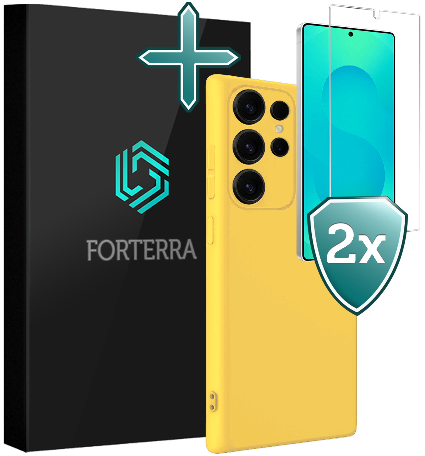 Forterra Forterra Samsung Galaxy S25 Ultra Hoesje Siliconen Met 2x Screenprotector - Geel