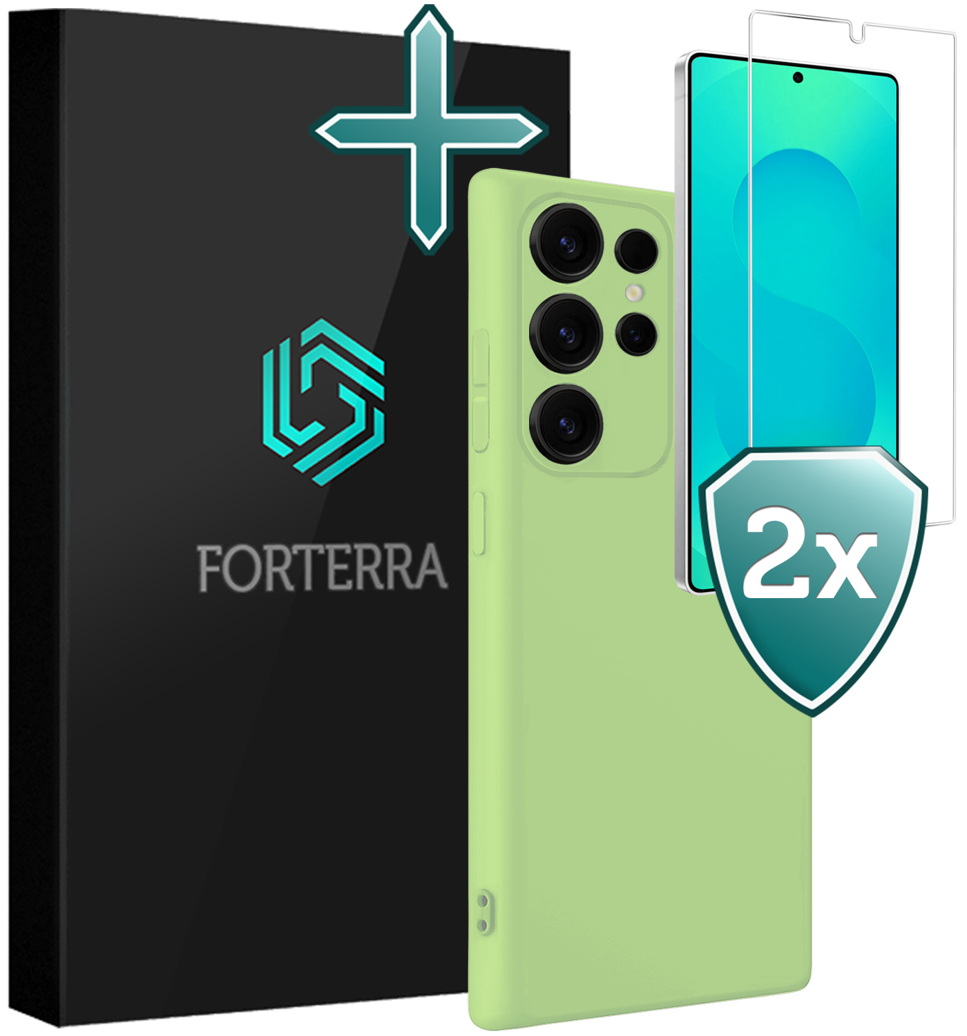Forterra Forterra Samsung Galaxy S25 Ultra Hoesje Siliconen Met 2x Screenprotector - Groen