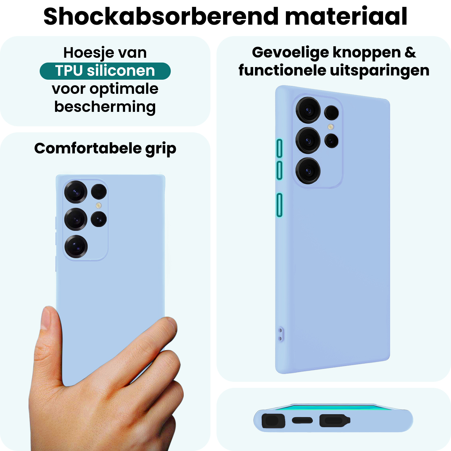 Forterra Forterra Samsung Galaxy S25 Ultra Hoesje Siliconen Met 2x Screenprotector - Lichtblauw