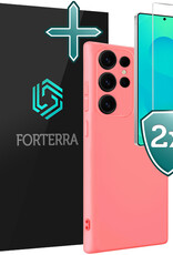 Forterra Forterra Samsung Galaxy S25 Ultra Hoesje Siliconen Met 2x Screenprotector - Lichtroze
