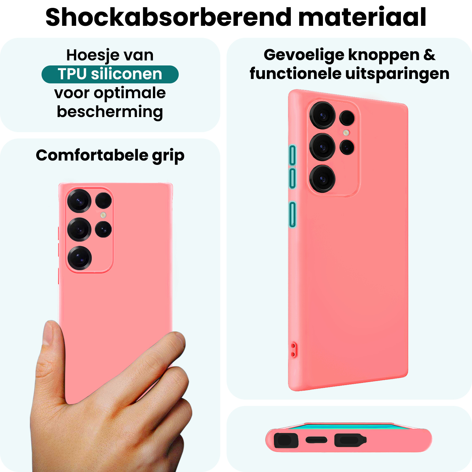 Forterra Forterra Samsung Galaxy S25 Ultra Hoesje Siliconen Met 2x Screenprotector - Lichtroze