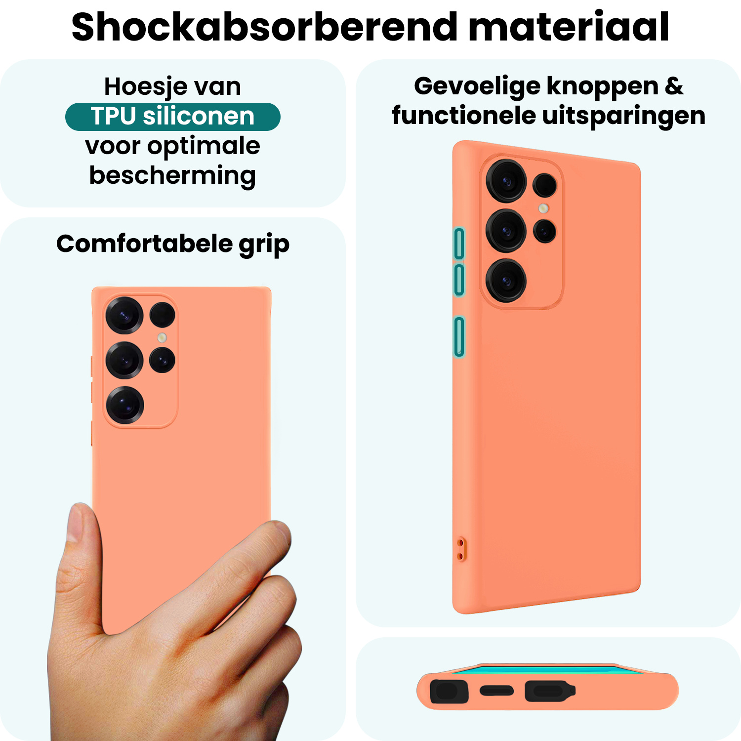 Forterra Forterra Samsung Galaxy S25 Ultra Hoesje Siliconen Met 2x Screenprotector - Perzik