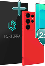 Forterra Forterra Samsung Galaxy S25 Ultra Hoesje Siliconen Met 2x Screenprotector - Rood