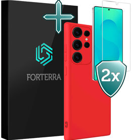Forterra Forterra Samsung Galaxy S25 Ultra Hoesje Siliconen Met 2x Screenprotector - Rood