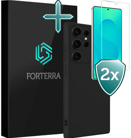 Forterra Forterra Samsung Galaxy S25 Ultra Hoesje Siliconen Met 2x Screenprotector - Zwart
