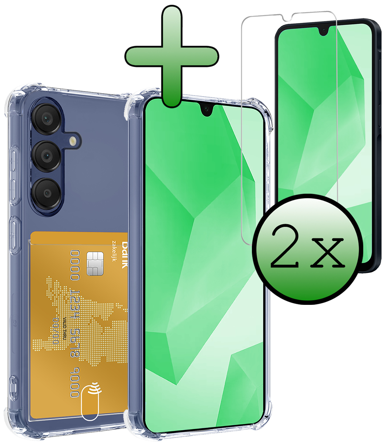 BASEY. Hoes Geschikt voor Samsung A16 Hoesje Shock Proof Case Hoes Met 2x Screenprotector - Hoesje Geschikt voor Samsung Galaxy A16 Hoes Cover Shockproof - Transparant