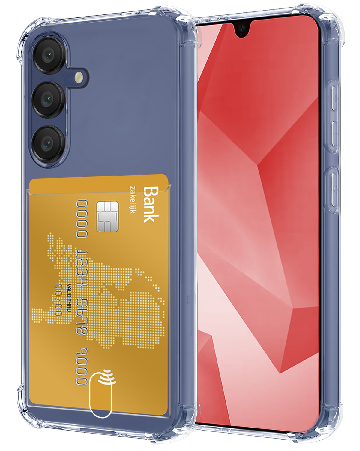 NoXx Hoes Geschikt voor Samsung A16 Hoesje Pasjeshouder Cover Shock Proof Case Siliconen Hoes Met Kaarthouder - Transparant