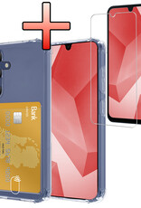 NoXx Hoes Geschikt voor Samsung A16 Hoesje Pasjeshouder Cover Shock Proof Case Siliconen Hoes Met Kaarthouder Met Screenprotector - Transparant