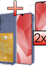 NoXx Hoes Geschikt voor Samsung A16 Hoesje Pasjeshouder Cover Shock Proof Case Siliconen Hoes Met Kaarthouder Met 2x Screenprotector - Transparant