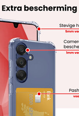 NoXx Hoes Geschikt voor Samsung A16 Hoesje Pasjeshouder Cover Shock Proof Case Siliconen Hoes Met Kaarthouder Met 2x Screenprotector - Transparant