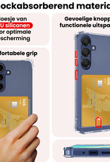 NoXx Hoes Geschikt voor Samsung A16 Hoesje Pasjeshouder Cover Shock Proof Case Siliconen Hoes Met Kaarthouder Met 2x Screenprotector - Transparant