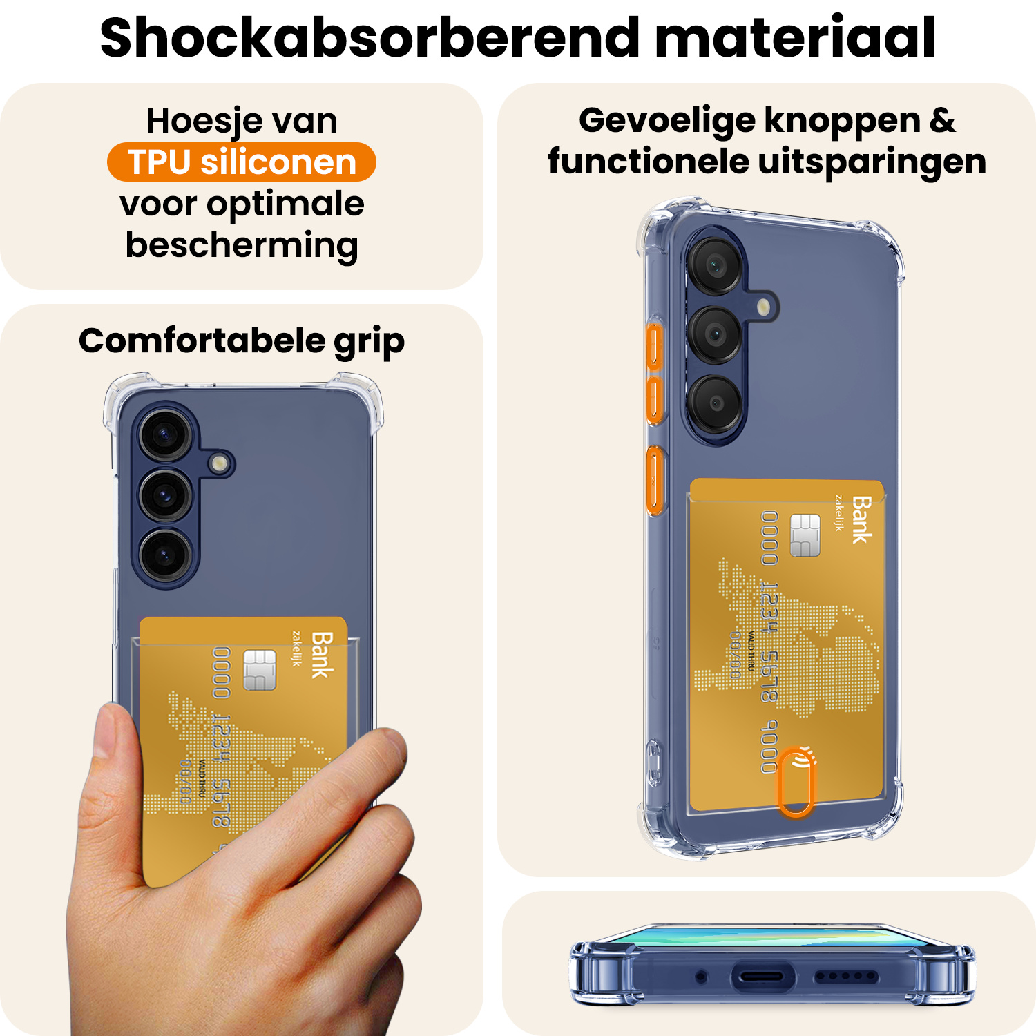 Nomfy Hoesje Geschikt voor Samsung A16 Hoesje Pasjeshouder Shockproof Pas Houder - Hoesje Geschikt voor Samsung Galaxy A16 Hoes Met Kaarthouder - Transparant