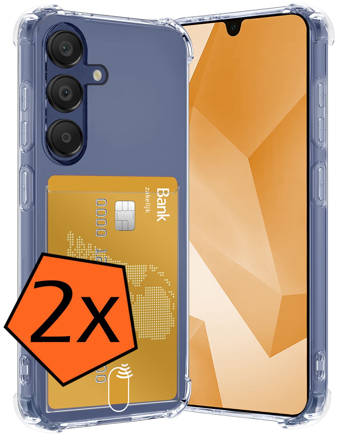 Nomfy Hoesje Geschikt voor Samsung A16 Hoesje Pasjeshouder Shockproof Pas Houder - Hoesje Geschikt voor Samsung Galaxy A16 Hoes Met Kaarthouder - Transparant - 2 PACK