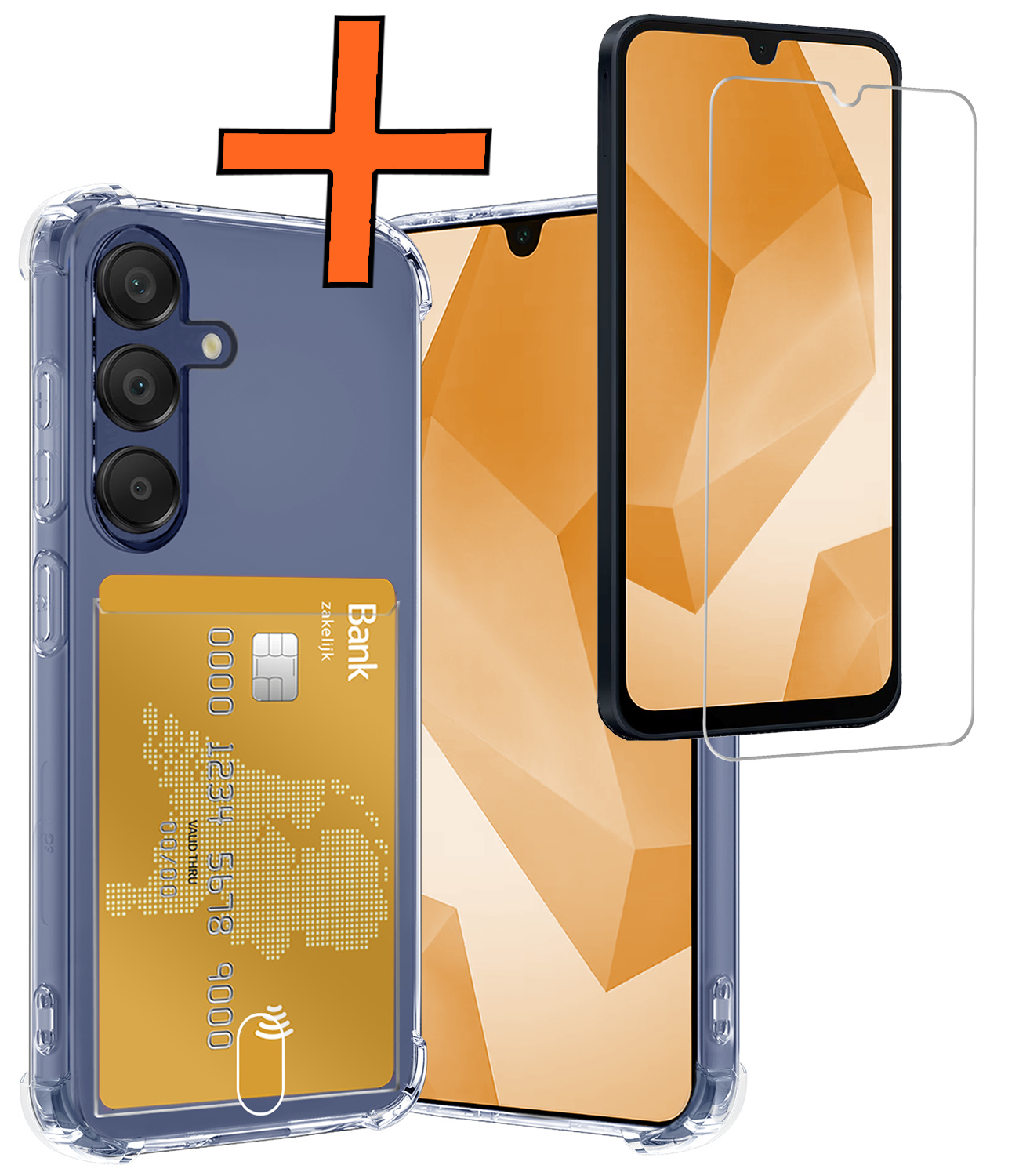 Nomfy Hoesje Geschikt voor Samsung A16 Hoesje Pasjeshouder Shockproof Pas Houder Met Screenprotector - Hoesje Geschikt voor Samsung Galaxy A16 Hoes Met Kaarthouder - Transparant