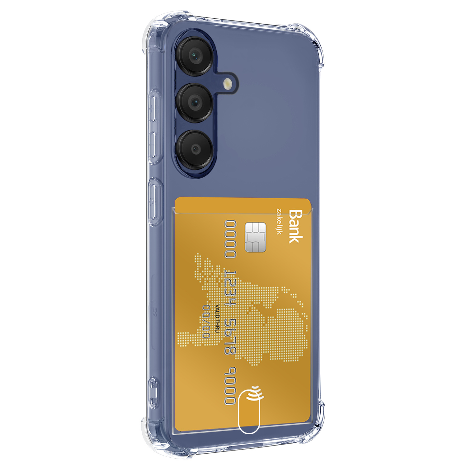 Nomfy Hoesje Geschikt voor Samsung A16 Hoesje Pasjeshouder Shockproof Pas Houder Met Screenprotector - Hoesje Geschikt voor Samsung Galaxy A16 Hoes Met Kaarthouder - Transparant