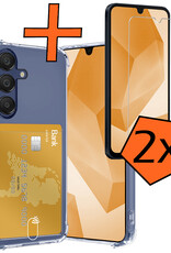 Nomfy Hoesje Geschikt voor Samsung A16 Hoesje Pasjeshouder Shockproof Pas Houder Met 2x Screenprotector - Hoesje Geschikt voor Samsung Galaxy A16 Hoes Met Kaarthouder - Transparant