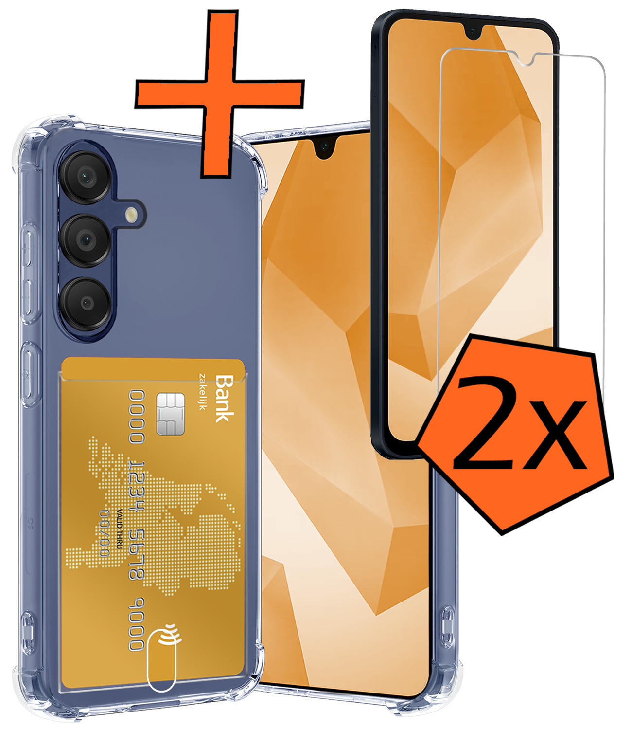 Nomfy Hoesje Geschikt voor Samsung A16 Hoesje Pasjeshouder Shockproof Pas Houder Met 2x Screenprotector - Hoesje Geschikt voor Samsung Galaxy A16 Hoes Met Kaarthouder - Transparant