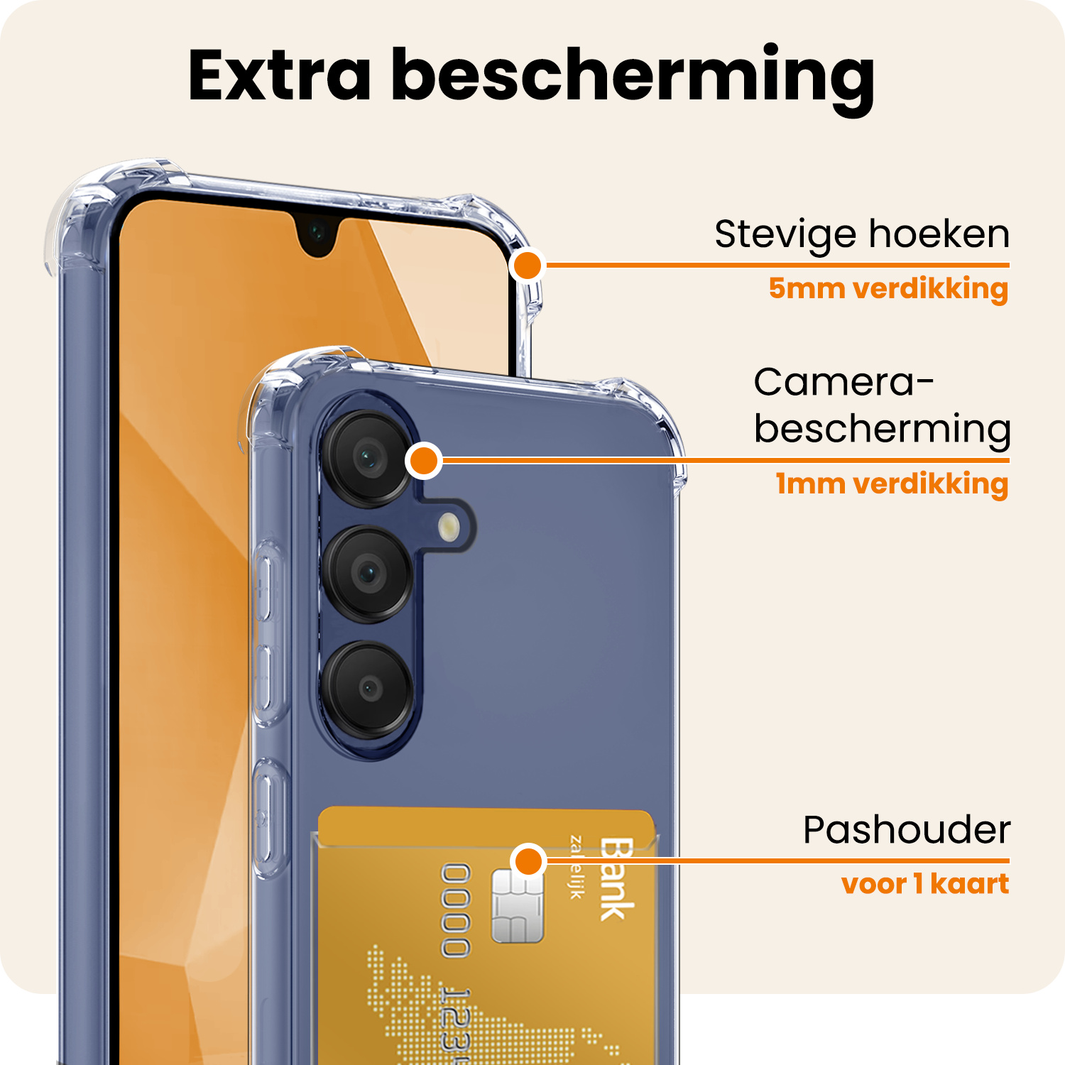 Nomfy Hoesje Geschikt voor Samsung A16 Hoesje Pasjeshouder Shockproof Pas Houder Met 2x Screenprotector - Hoesje Geschikt voor Samsung Galaxy A16 Hoes Met Kaarthouder - Transparant