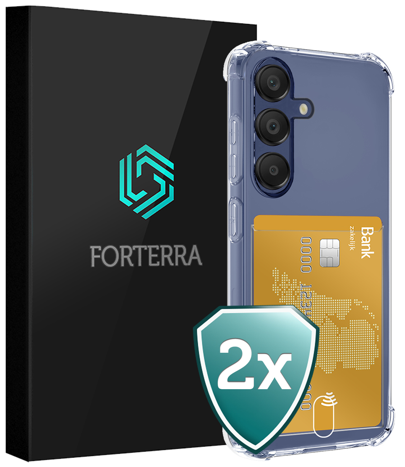 Forterra Hoesje Geschikt voor Samsung A16 Pashouder Case Siliconen Hoes - Hoes Geschikt voor Samsung Galaxy A16 Hoesje Back Cover Met Pasjeshouder - Transparant - 2 PACK