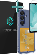 Forterra Hoesje Geschikt voor Samsung A16 Pashouder Case Siliconen Hoes Met Screenprotector - Hoes Geschikt voor Samsung Galaxy A16 Hoesje Back Cover Met Pasjeshouder - Transparant