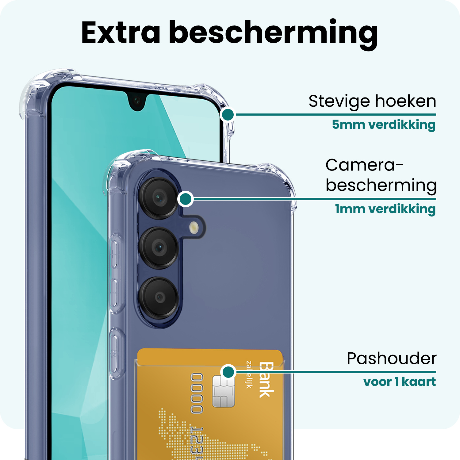 Forterra Hoesje Geschikt voor Samsung A16 Pashouder Case Siliconen Hoes Met Screenprotector - Hoes Geschikt voor Samsung Galaxy A16 Hoesje Back Cover Met Pasjeshouder - Transparant