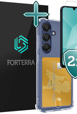 Forterra Hoesje Geschikt voor Samsung A16 Pashouder Case Siliconen Hoes Met 2x Screenprotector - Hoes Geschikt voor Samsung Galaxy A16 Hoesje Back Cover Met Pasjeshouder - Transparant