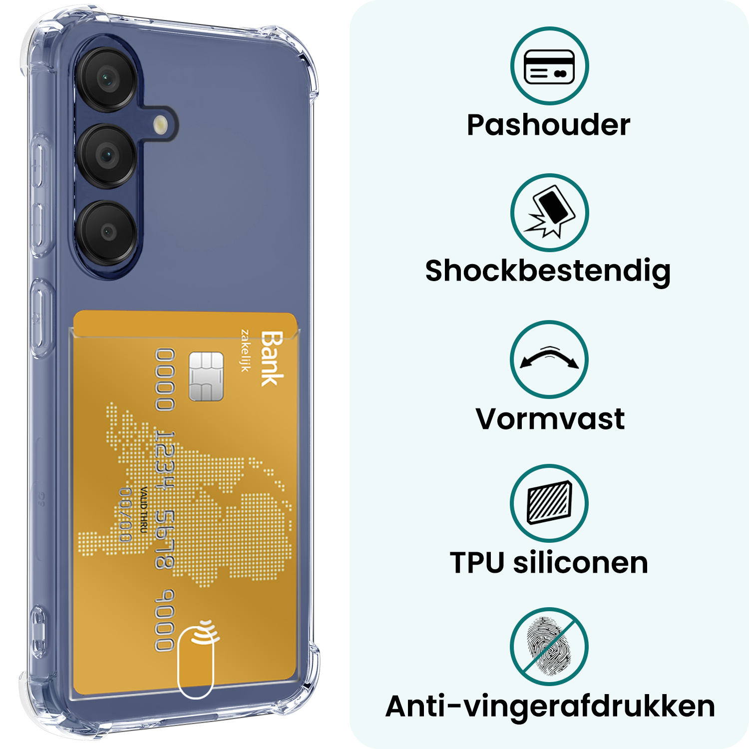 Forterra Hoesje Geschikt voor Samsung A16 Pashouder Case Siliconen Hoes Met 2x Screenprotector - Hoes Geschikt voor Samsung Galaxy A16 Hoesje Back Cover Met Pasjeshouder - Transparant