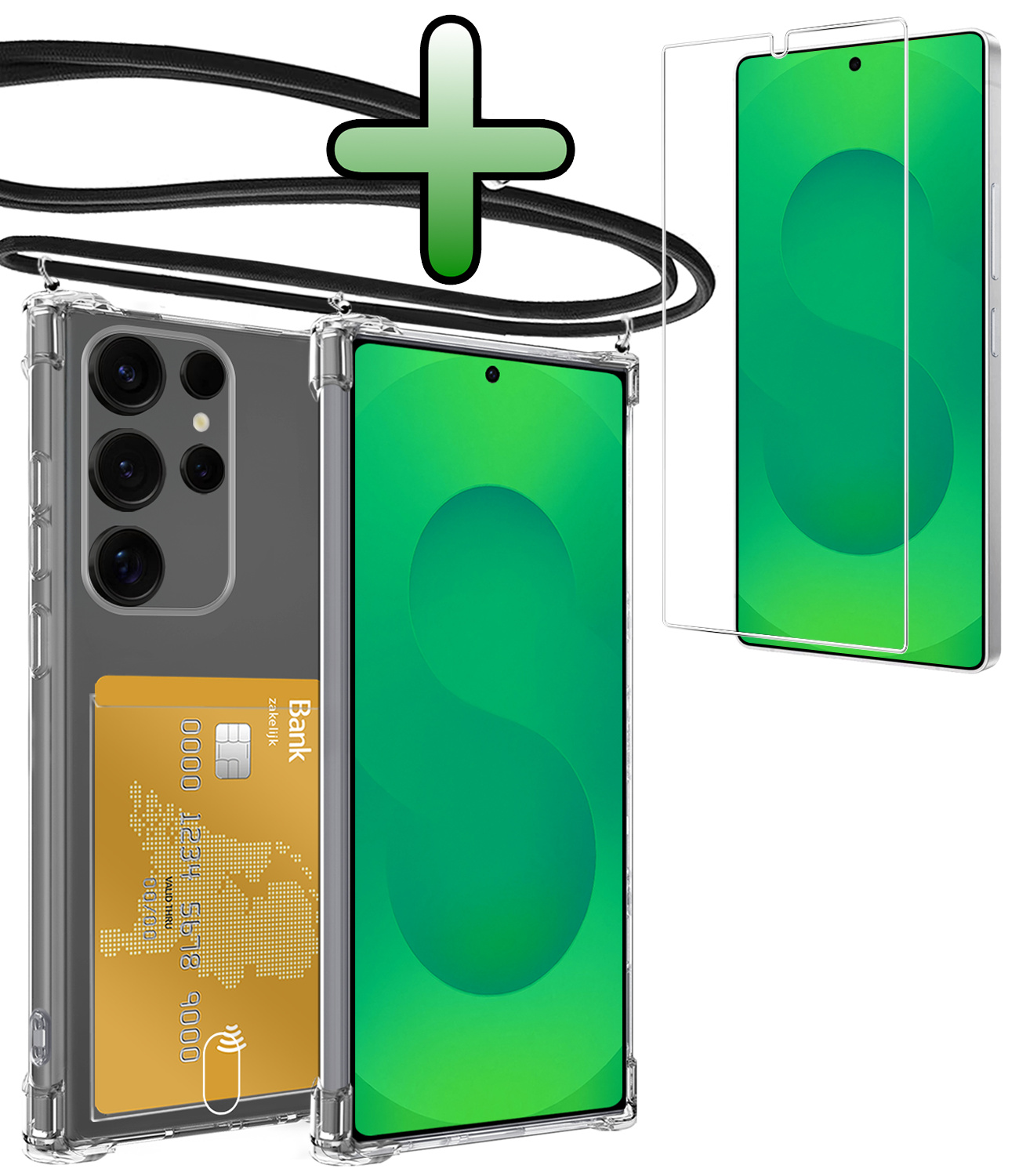 BASEY. BASEY. Samsung Galaxy S25 Ultra Hoesje Pashouder met Koord Met Screenprotector