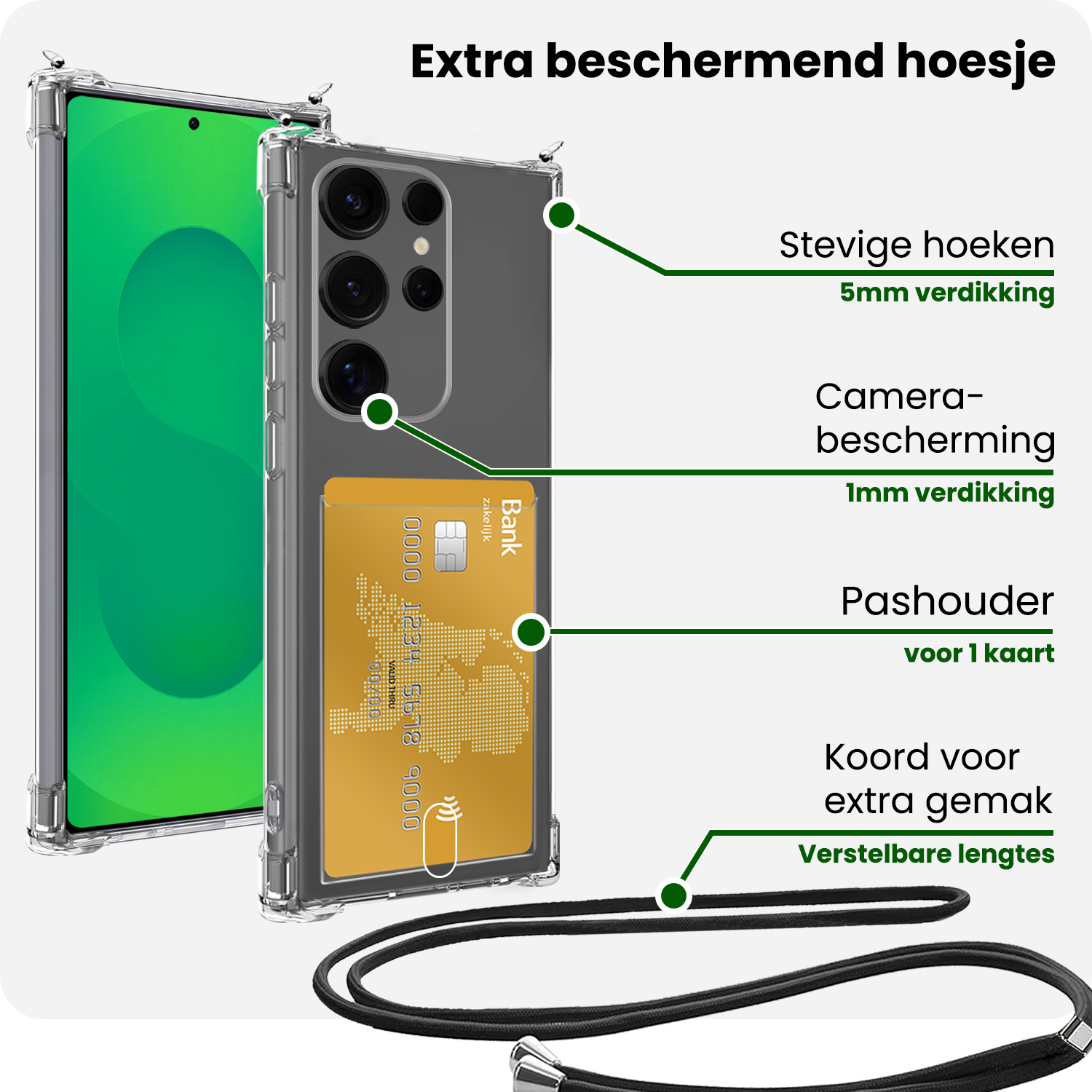 BASEY. BASEY. Samsung Galaxy S25 Ultra Hoesje Pashouder met Koord Met Screenprotector