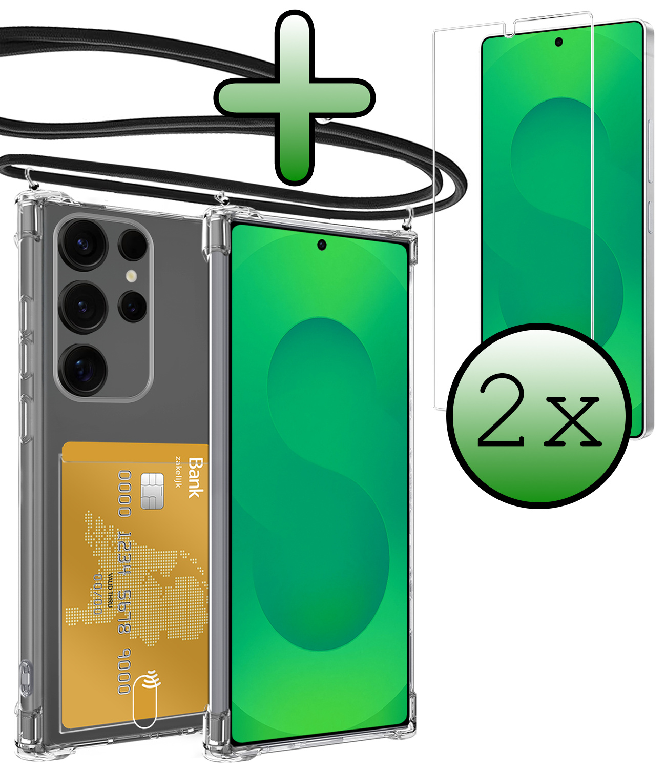 BASEY. BASEY. Samsung Galaxy S25 Ultra Hoesje Pashouder met Koord Met 2x Screenprotector