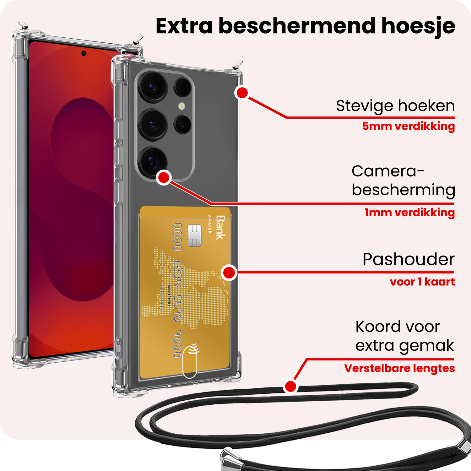 NoXx NoXx Samsung Galaxy S25 Ultra Hoesje Pashouder met Koord
