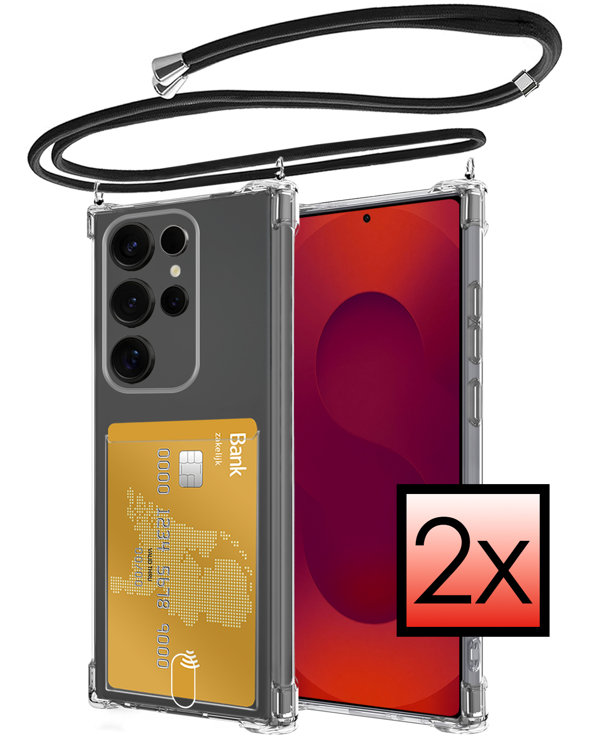 NoXx NoXx Samsung Galaxy S25 Ultra Hoesje Pashouder met Koord - 2 PACK