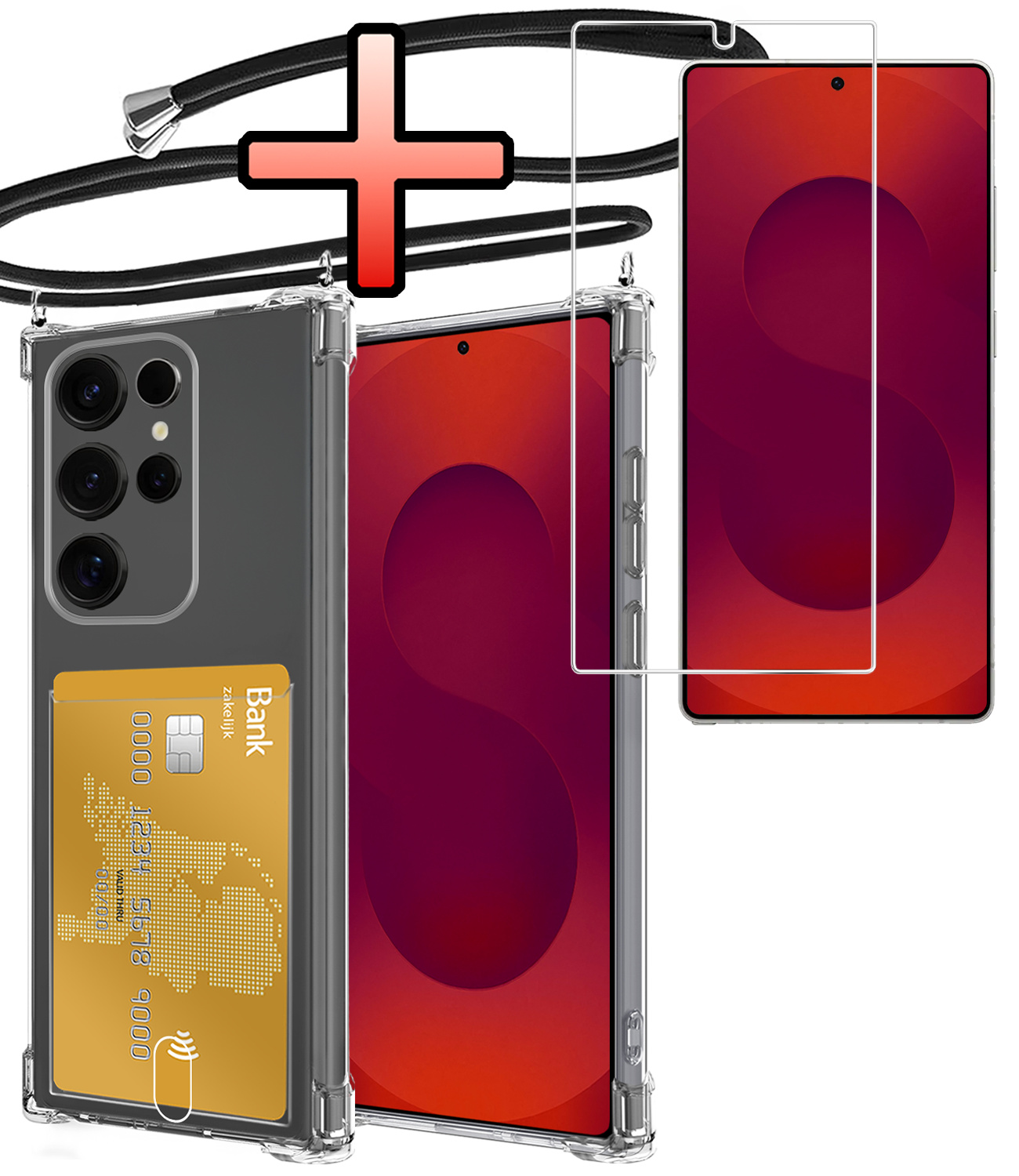 NoXx NoXx Samsung Galaxy S25 Ultra Hoesje Pashouder met Koord Met Screenprotector