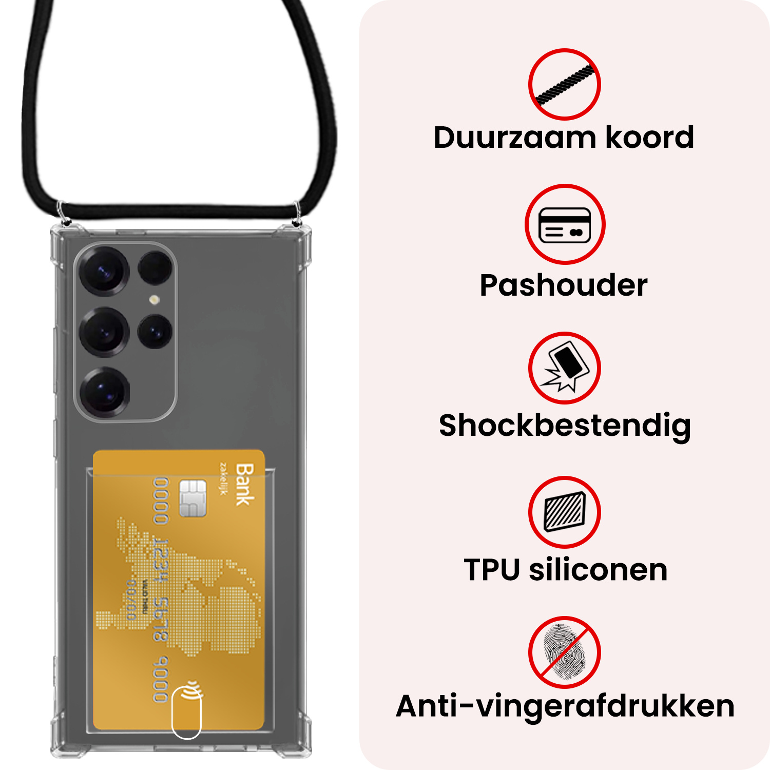 NoXx NoXx Samsung Galaxy S25 Ultra Hoesje Pashouder met Koord Met Screenprotector