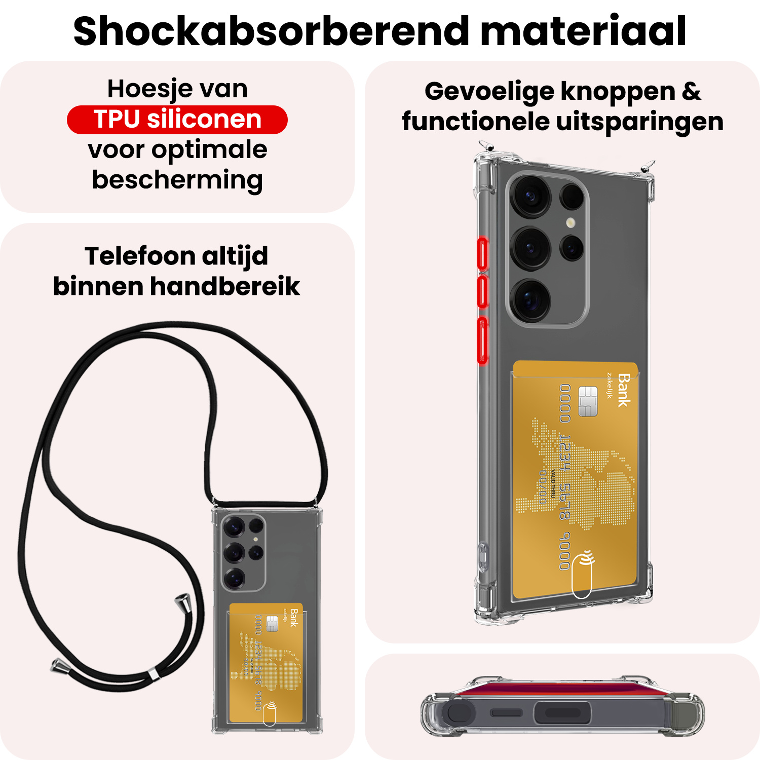 NoXx NoXx Samsung Galaxy S25 Ultra Hoesje Pashouder met Koord Met Screenprotector