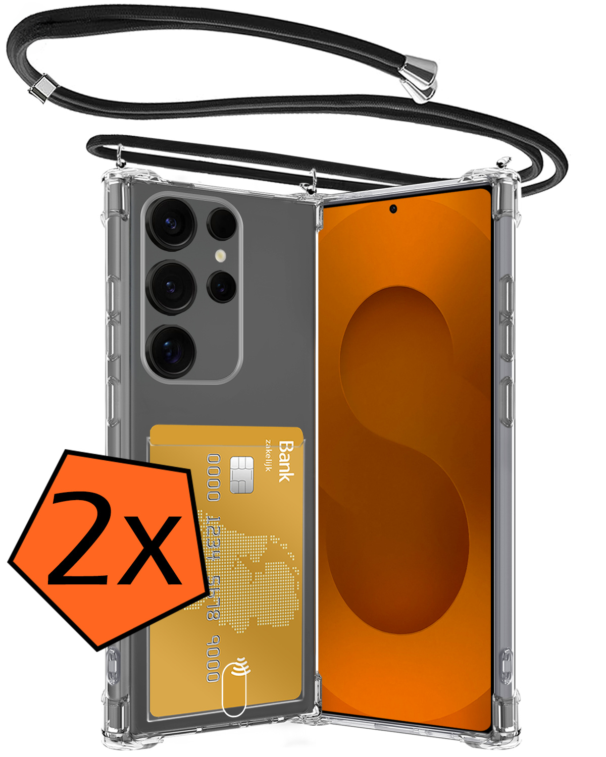 Nomfy Nomfy Samsung Galaxy S25 Ultra Hoesje Pashouder met Koord - 2 PACK