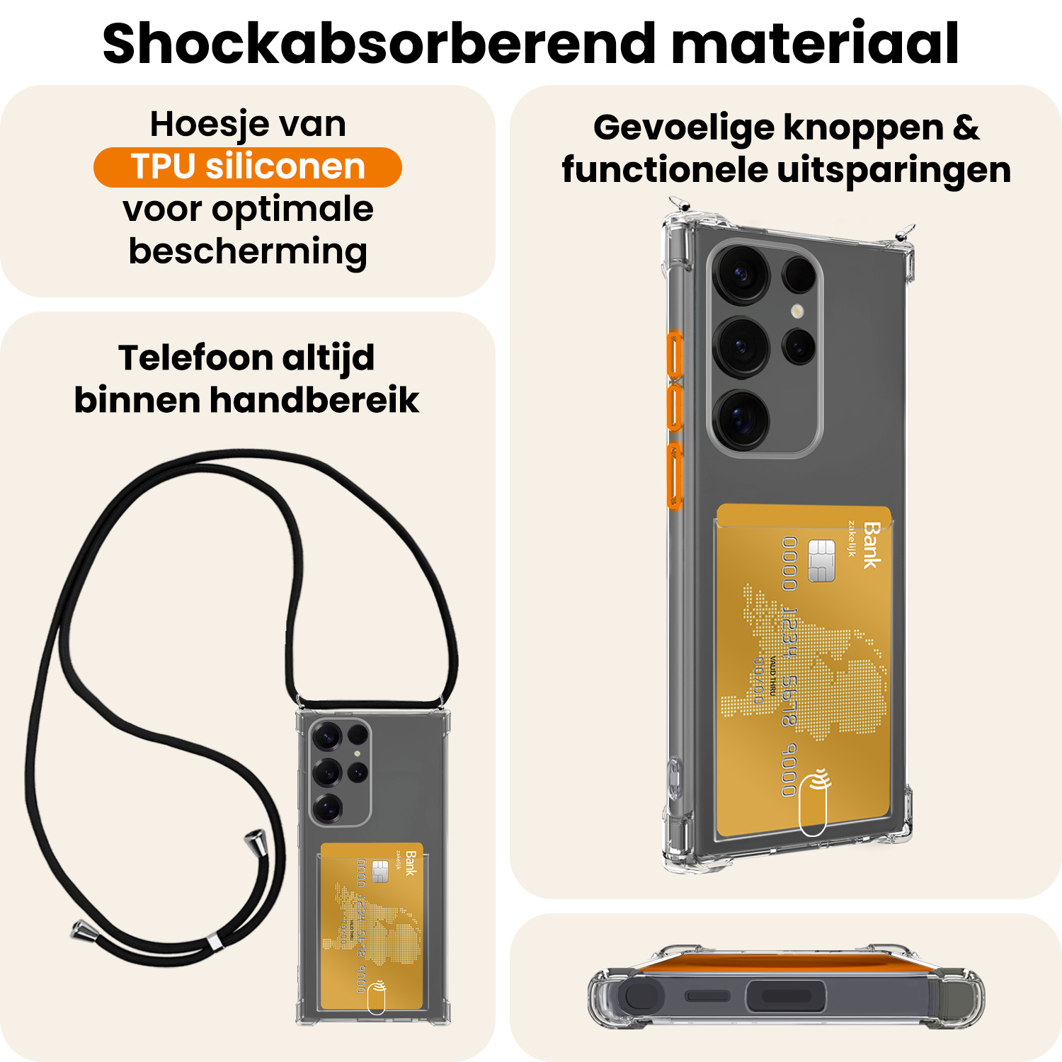Nomfy Nomfy Samsung Galaxy S25 Ultra Hoesje Pashouder met Koord - 2 PACK
