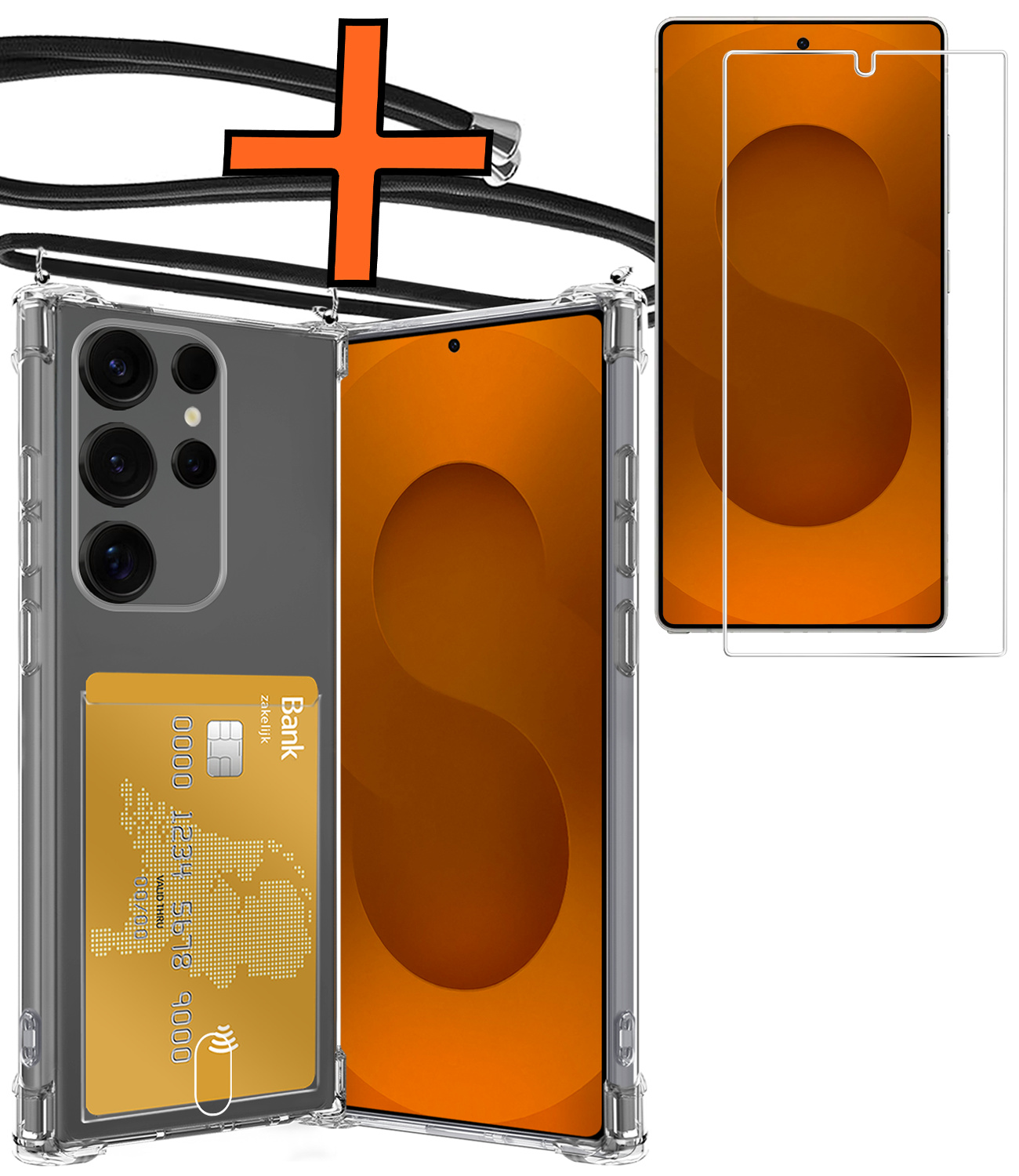 Nomfy Nomfy Samsung Galaxy S25 Ultra Hoesje Pashouder met Koord Met Screenprotector