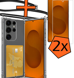 Nomfy Nomfy Samsung Galaxy S25 Ultra Hoesje Pashouder met Koord Met 2x Screenprotector