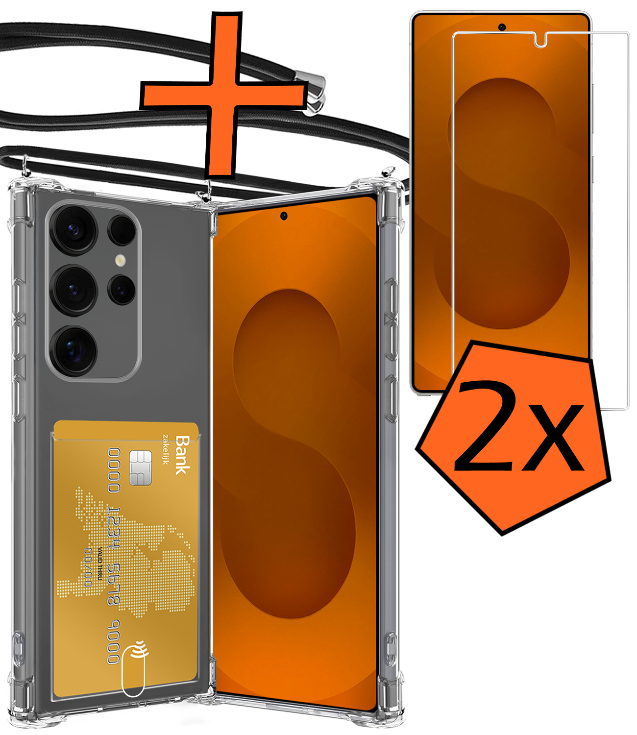 Nomfy Nomfy Samsung Galaxy S25 Ultra Hoesje Pashouder met Koord Met 2x Screenprotector