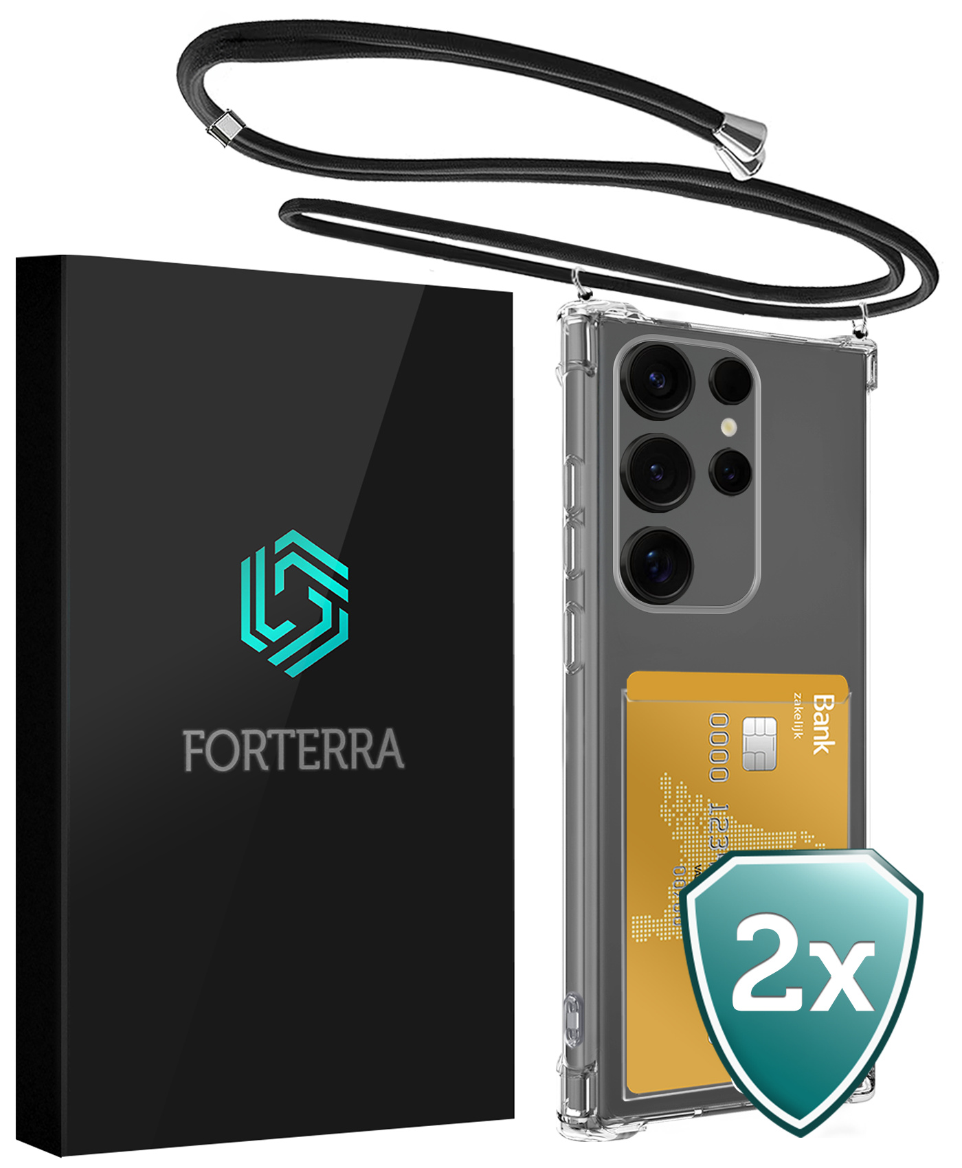 Forterra Forterra Samsung Galaxy S25 Ultra Hoesje Pashouder met Koord - 2 PACK