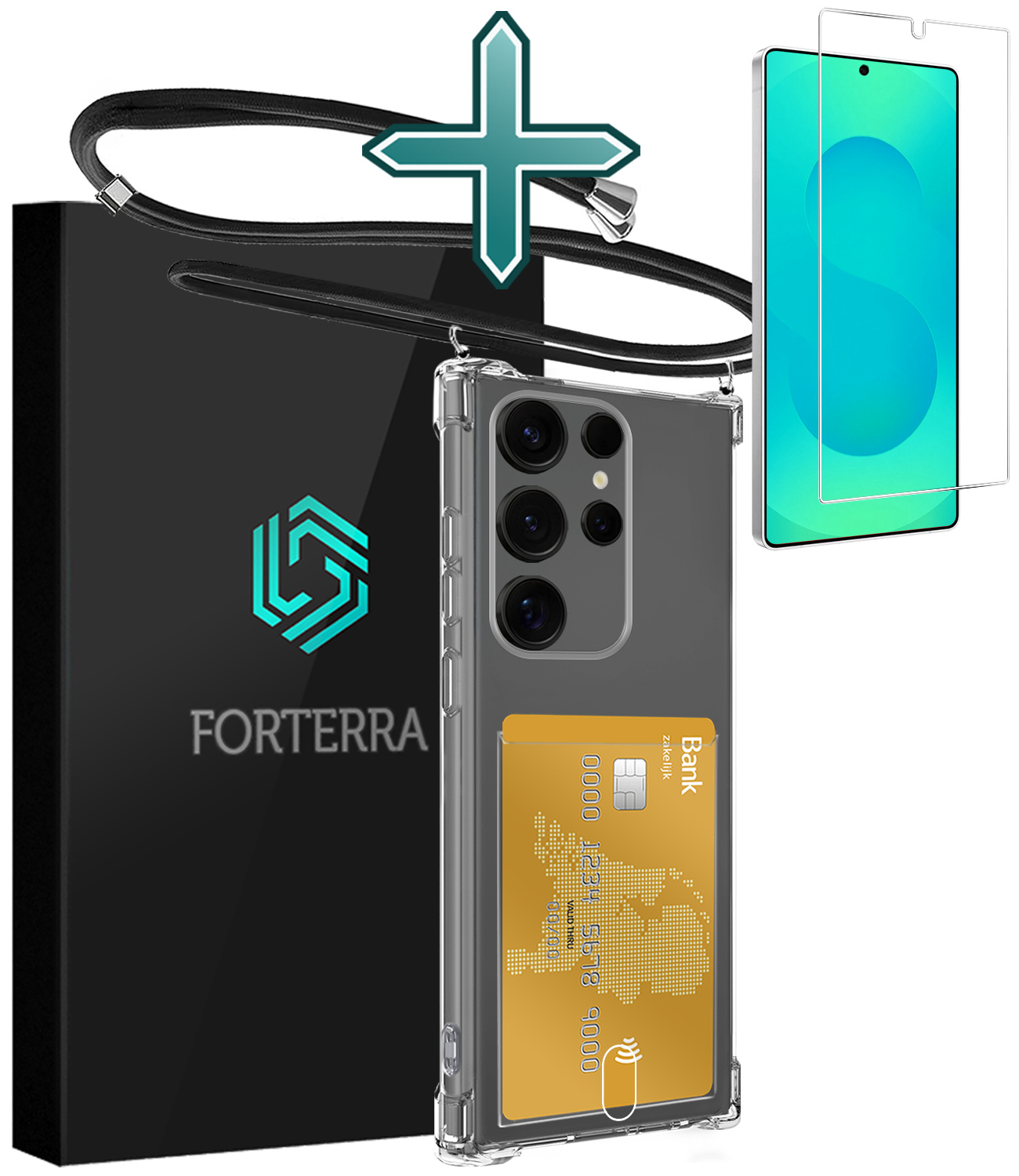 Forterra Forterra Samsung Galaxy S25 Ultra Hoesje Pashouder met Koord Met Screenprotector