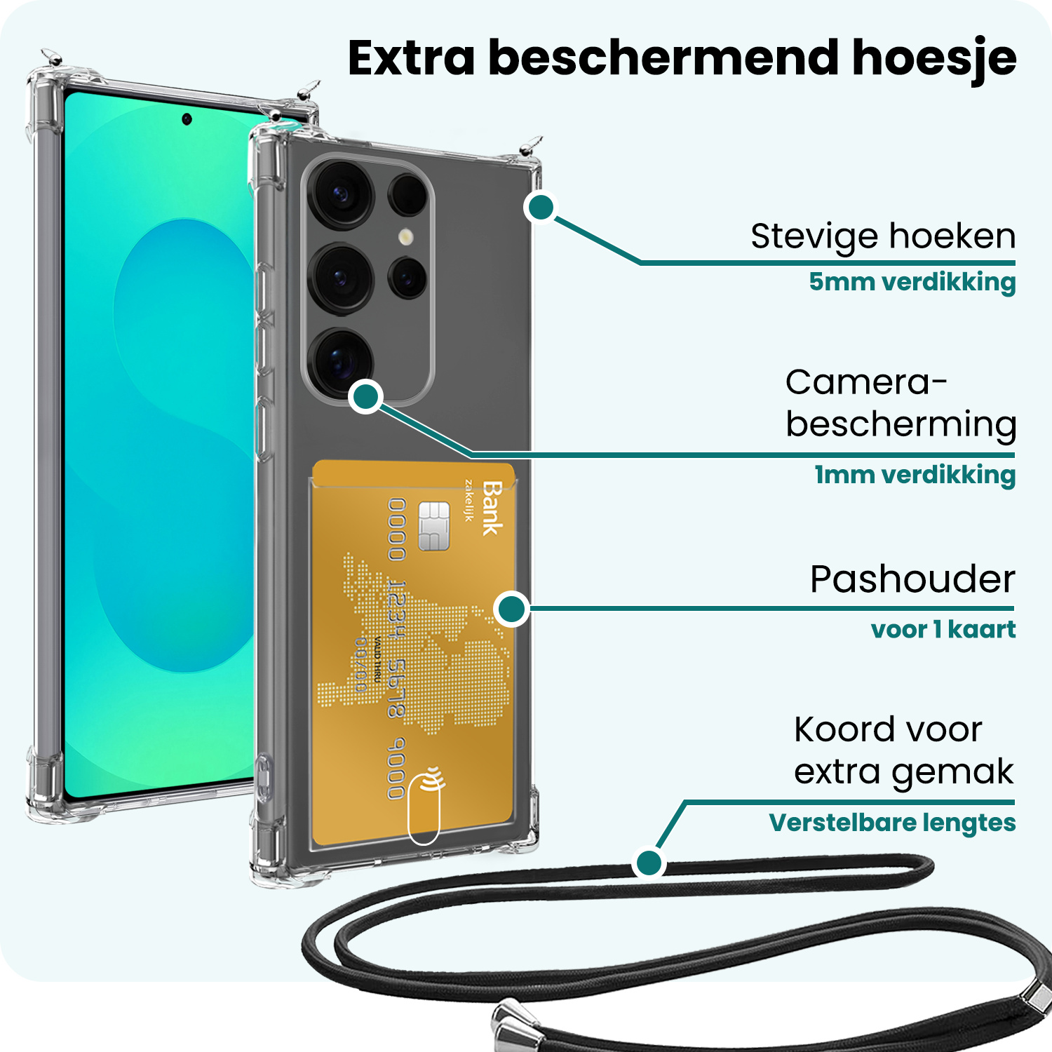 Forterra Forterra Samsung Galaxy S25 Ultra Hoesje Pashouder met Koord Met Screenprotector
