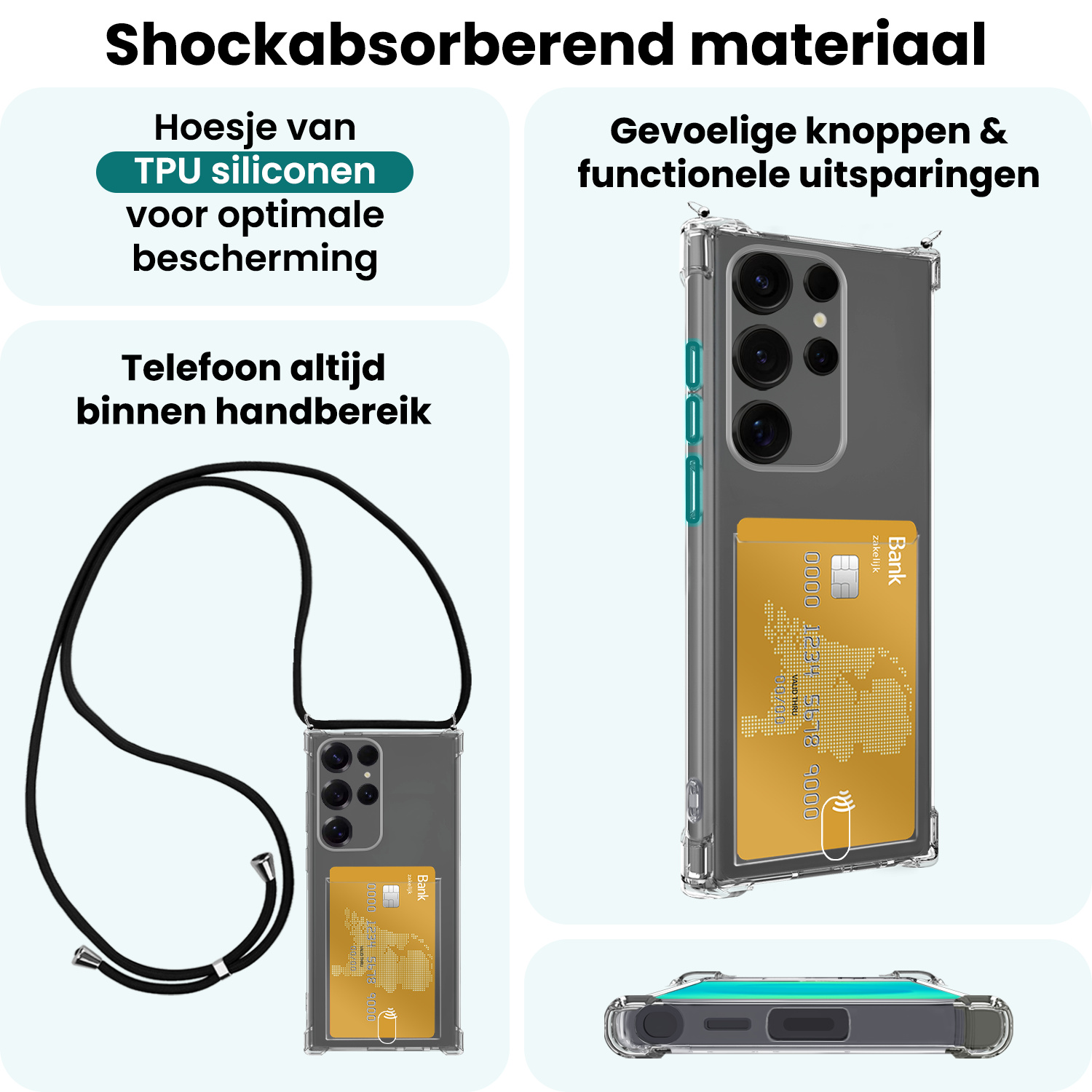 Forterra Forterra Samsung Galaxy S25 Ultra Hoesje Pashouder met Koord Met Screenprotector